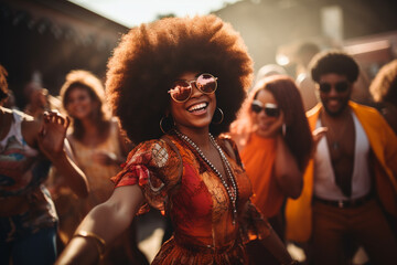 Fototapeta premium african american people in retro style have fun at a party