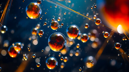 cosmetic moisturizer bubble on the water surface, Cosmetic Essence, Liquid bubble, Molecule inside Liquid Bubble on the water background, 3d rendering