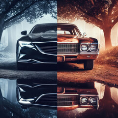 Old car vs. new car. Comparison