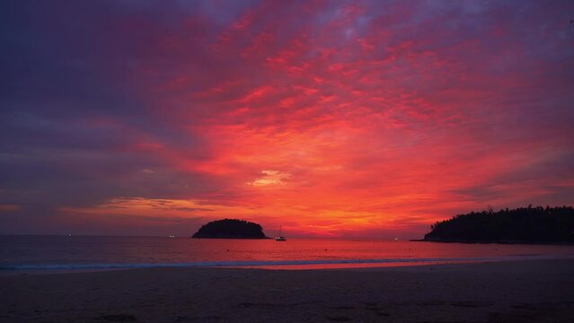 Scene of romantic sky with bright pink cloud cover the ocean at sunset..beautiful purple sky at sunset in nature and travel concept..sunset landscape Amazing light of nature cloudscape sky background.