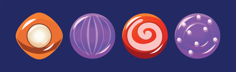 Colorful Glossy Sweets and Candy of Round Shape Vector Set