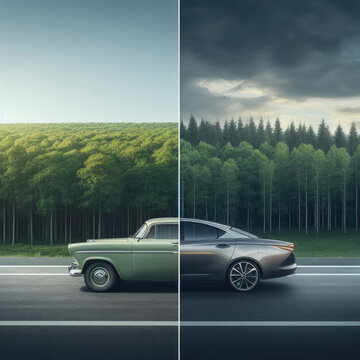 Fototapeta Old car vs. new car. Comparison