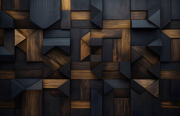 A wooden background with a lot of squares and triangles. The background is brown and has a lot of wood grain