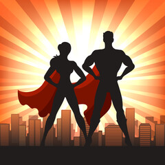 Superhero couple silhouettes © vectortatu
