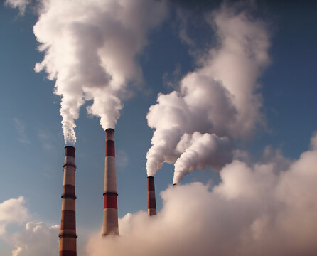 Air pollution by smoke coming from factory chimneys. Air emissions, air pollution