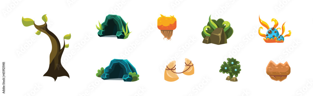 Poster nature game landscape object and elements vector set
