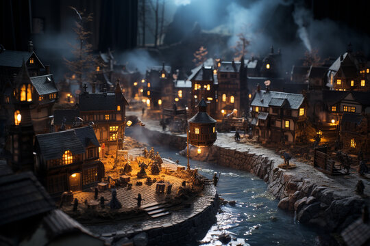 18th century style miniature city with mockup effect - Powered by Adobe