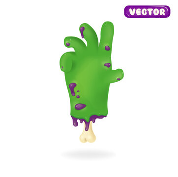 3d Vector Zombie fingers with bone, Halloween holiday concept. Eps 10 Vector.