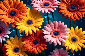 Colorful gerbera flowers background. Generative ai