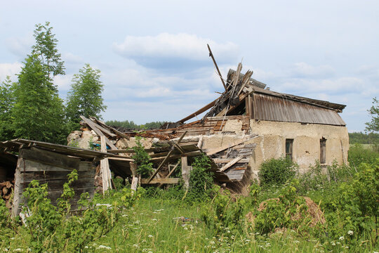 Abandoned and collapsed farmhouse in Sece, Latvia