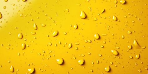 small drops are scattered on the yellow surface - obrazy, fototapety, plakaty