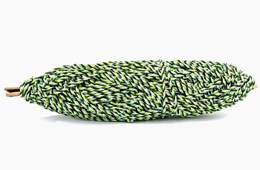 Closeup of Colorful Rope Bundle Isolated on White Background in Horizontal Orientation