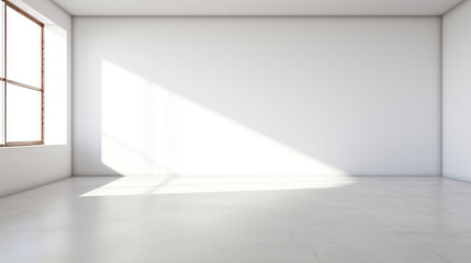 An empty, white room, with a few windows at the top