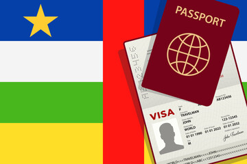 Visa to Central African Republic and Passport. CAR Flag Background. Vector illustration
