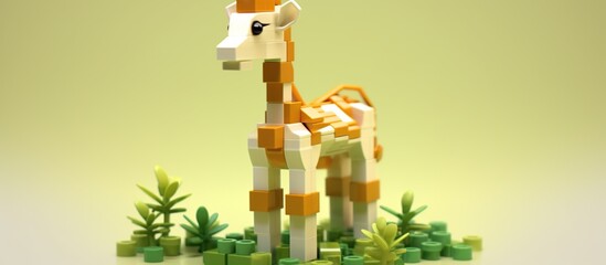 cute cartoon giraffe lego leaves background - obrazy, fototapety, plakaty