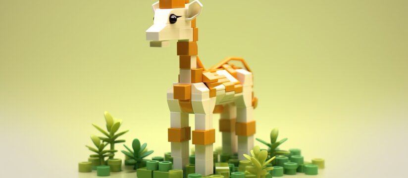 cute cartoon giraffe lego leaves background