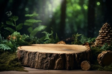 Obraz premium Rugged Forest tree stump mockup. Plant summer. Generate Ai