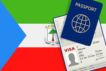 Visa to Equatorial Guinea and Passport. Equatorial Guinea Flag Background. Vector illustration