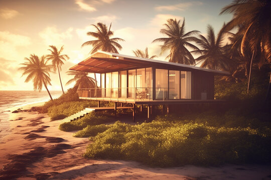  minimalist modern luxury house by the beach at sunset