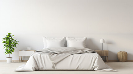 White bedroom for mockup, modern interior with bed, contemporary home furniture