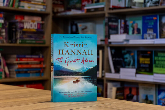 Close up Kristin Hannah's The Great Alone novel in the bookshop.
