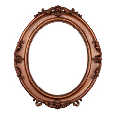 Antique round oval gold picture frame: Old baroque style round frame mock up for painting display isolated on transparent background for art, wall art, Generative AI