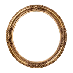 Fotobehang Antique round oval gold picture frame: Old baroque style round frame mock up for painting display isolated on transparent background for art, wall art, Generative AI © Only Best PNG's