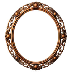 Antique round oval gold picture frame for painting, art, wall art, artwork, photo, image, picture: Old baroque style round frame mock up isolated on transparent background, Generative AI
