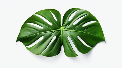  a large green leaf on a white background with a shadow.  generative ai