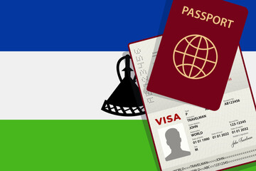 Visa to Lesotho and Passport. Lesotho Flag Background. Vector illustration