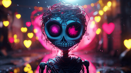 Naklejka premium Halloween Love GHOUL: Stop Motion with Neon Lights and Digital Painting