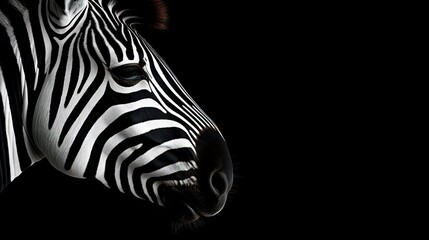 Fototapeta na wymiar a close up of a zebra's head with a black background. generative ai