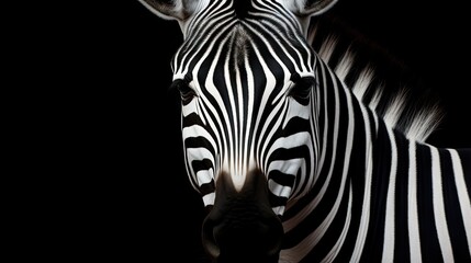  a close up of a zebra's face with a black background.  generative ai