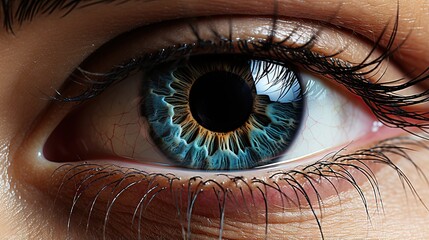  a close up of a person's eye with a blue iris.  generative ai