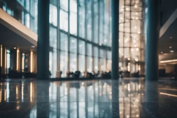 Foto auf Glas Abstract blur interior office building lobby background. Modern corporation building reception © FrameFinesse