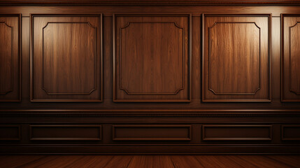 Luxury wood paneling background or texture highly crafted classic traditional wood paneling, with a frame pattern often seen in courtrooms premium hotels and law offices