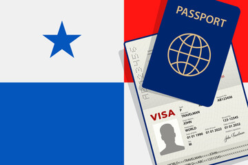 Visa to Panama and Passport. Panama Flag Background. Vector illustration
