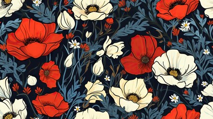  a bunch of red and white flowers on a black background.  generative ai