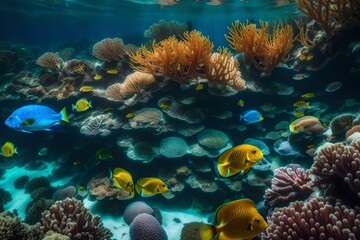Naklejka na ściany i meble An image of a vibrant coral reef teeming with life - AI Generative