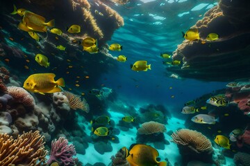 An image of a vibrant coral reef teeming with life - AI Generative