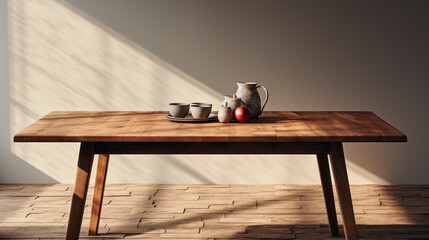 A wooden dining table with four legs