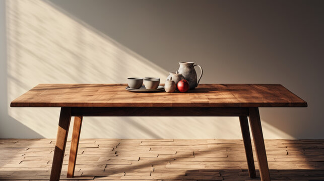 A wooden dining table with four legs