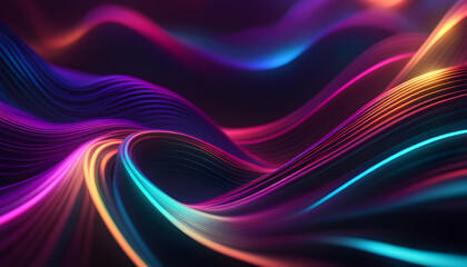  Abstract colorful neon background with glowing lines and waves. 3D rendering. Vector illustration