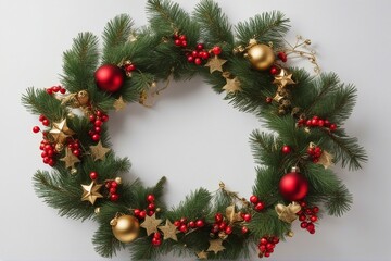 Fototapeta na wymiar Festive Christmas garland isolated on white background. Copy space for text