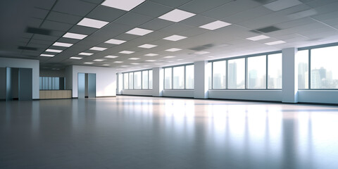 Obraz premium Empty office room, large windows with lots of backlight.