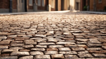 A picturesque stone pathway made of cobblestones and bricks, a testament to architectural heritage, creating a textured background for urban scenes - obrazy, fototapety, plakaty