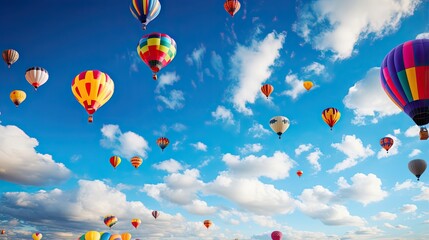 Obraz premium a group of hot air balloons flying in the sky above a field. generative ai