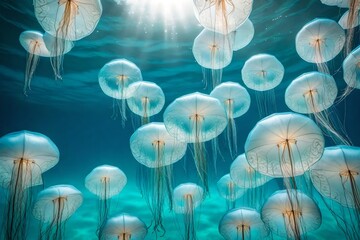 A graceful ballet of jellyfish floating in an ocean current - AI Generative
