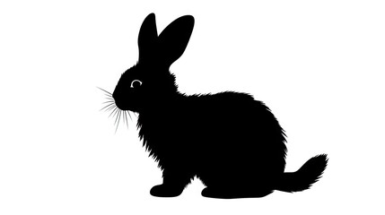 Obraz premium a black silhouette of a rabbit sitting down on a white background. generative ai