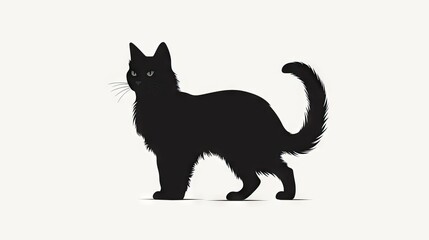  a black cat is standing on a white background and looking at the camera.  generative ai